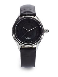 Croc Leather & Stainless Steel Watch   Black
