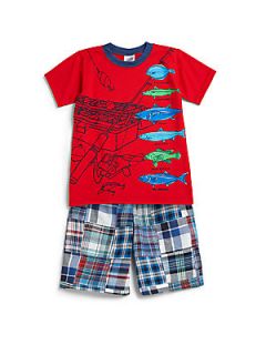 Mulberribush Toddlers & Little Boys Two Piece Fish Tee & Plaid Shorts Set   Re