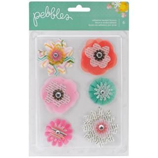 Garden Party Self adhesive Vellum and Paper Flowers 6/pkg  Layered W/gem Middles