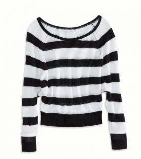 Black AE Striped Cropped Raglan Sweater, Womens XL
