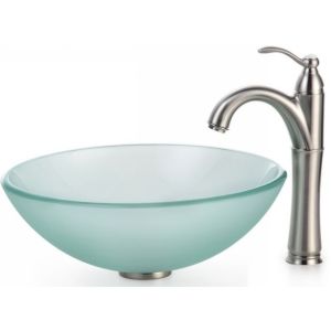 Kraus C GV 101FR 12mm 1005SN Rivera Frosted Glass Vessel Sink and Riviera Faucet