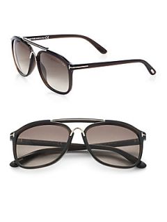 Tom Ford Eyewear Oversized Round Aviator Plastic & Metal Sunglasses   Dark Brown