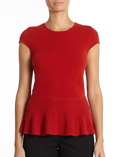 Cashmere Knit Peplum Top   Red