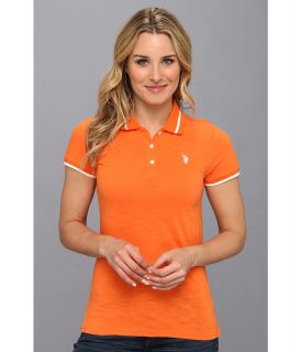 U.S. Polo Assn Solid Cotton Slub Short Sleeve Polo Womens Short Sleeve Knit (Orange)