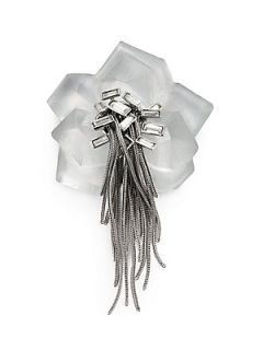 Alexis Bittar Lucite & Crystal Large Camelia Flower Pin   Grey