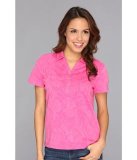 Caribbean Joe Short Sleeve Button Polo Womens Clothing (Pink)