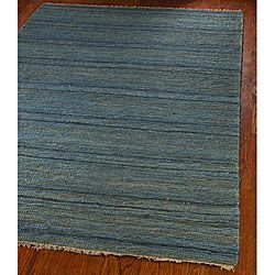 Hand knotted All natural Oceans Blue Hemp Runner (26 X 8)