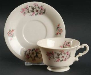 Aberdeen Moss Rose (Smooth Edge, No Trim) Footed Cup & Saucer Set, Fine China Di