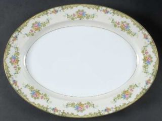 Noritake Cantara 16 Oval Serving Platter, Fine China Dinnerware   Green Scrolls