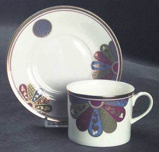 Royal Worcester Pavilion Flat Cup & Saucer Set, Fine China Dinnerware   Bone, Im