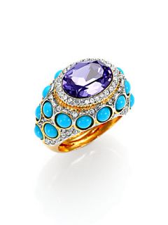 Kenneth Jay Lane Cabochon & Faceted Cluster Cocktail Ring   Gold