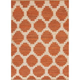 Handmade Flat Weave Moroccan Pattern Red/ Orange Rug (2 X 3)