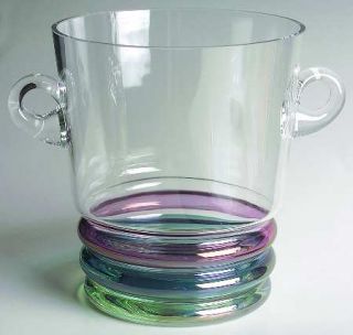 Block Crystal Carnival Ice Bucket   Clear Bowl, Multi   Colored Ring Stem