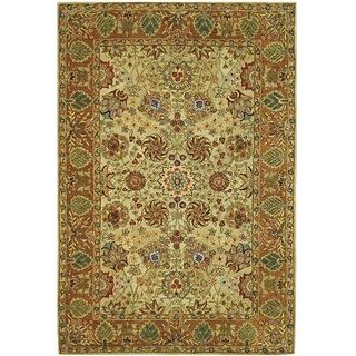 Hand made Anatolia Green/ Gold Hand spun Wool Rug (5 X 8)