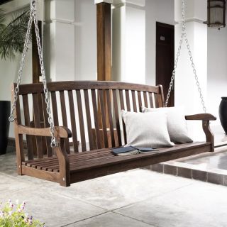 Coral Coast Pleasant Bay Curved Back Porch Swing   Dark Brown Stain   NS LV 25