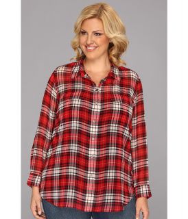 TWO by Vince Camuto Plus Size L/S Plaid Utility Shirt Womens Long Sleeve Button Up (Burgundy)