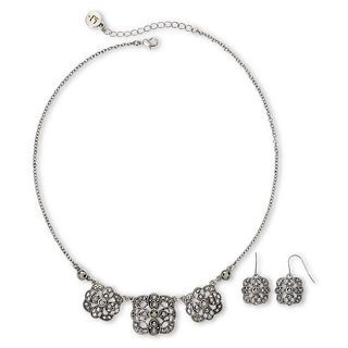 Liz Claiborne Marcasite Square Medallion Necklace & Drop Earrings Boxed Set,