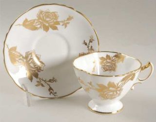 Hammersley Hammersley Rose Footed Cup & Saucer Set, Fine China Dinnerware   Gold