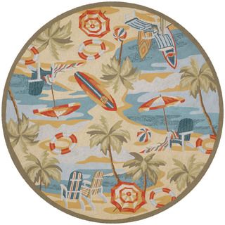 Outdoor Escape Pacific Heights/ Ocean Rug (710 Round) (OceanSecondary colors Driftwood, fern green, orange, rust red, seagrass, silver aspen, sky blue, white, yellowPattern Beach MotifTip We recommend the use of a non skid pad to keep the rug in place 