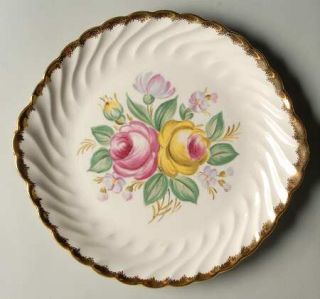 Royal (USA) Quban Royal Handled Cake Plate, Fine China Dinnerware   Pink&Yellow