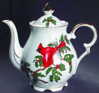 Lefton Cardinal Teapot & Lid, Fine China Dinnerware   Red Cardinals With Green H