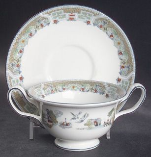 Wedgwood Chinese Legend Footed Cream Soup Bowl & Saucer Set, Fine China Dinnerwa