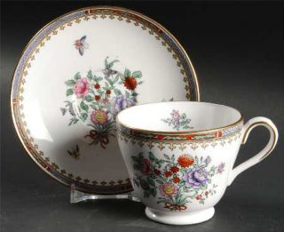 Spode Lowestoft Flowers (Bone) Footed Cup & Saucer Set, Fine China Dinnerware  