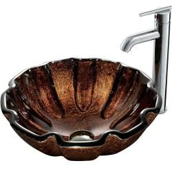 Vigo Walnut Shell Glass Above counter Vessel Sink And Faucet Set In Chrome