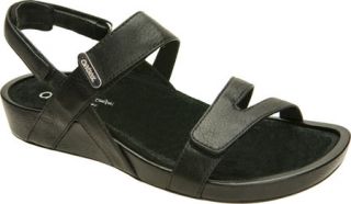 Womens Aetrex Paraiso Leather Quarter Strap   Black Leather Casual Shoes