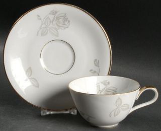 Heinrich   H&C Silver Rose Flat Cup & Saucer Set, Fine China Dinnerware   Roses,