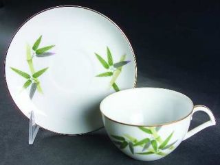 Narumi Spring Bamboo Flat Cup & Saucer Set, Fine China Dinnerware   No Verge,Gre