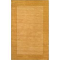 Hand crafted Solid Yellow Tone on tone Bordered Wool Rug (9 X13)