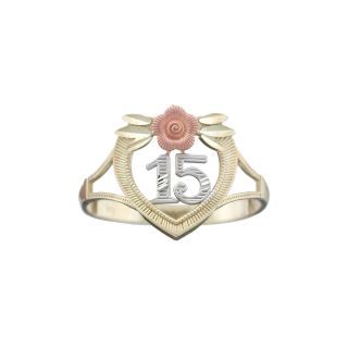 14K Tri Color Gold 15 Aňos Ring, Girls