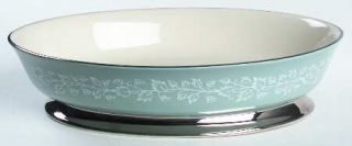 Flintridge Brocade Strata Blue (Rim) 9 Oval Vegetable Bowl, Fine China Dinnerwa
