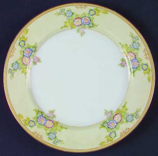 Meito Mei357 Dinner Plate, Fine China Dinnerware   Blue&Pink Florals,Yellow Band