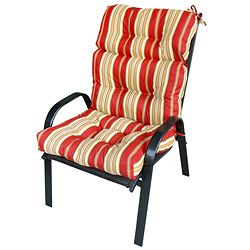 Patio High back Palazzo Stripe Chair Cushion (Red/tanMaterials 100 percent polyesterFill Poly fill material Closure Sewn on all sidesWeather resistantUV protectionCare instructions Spot clean, store in cool, dry place Dimensions 5 inches high x 22 in