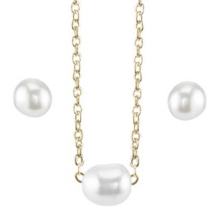Silver Plated Pearl Necklace And Earring Set   Gold