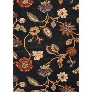 Hand tufted Transitional Floral Pattern Gray/ Black Rug (8 X 11)
