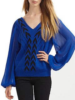 Mixed Media Chevron Sweater   Cobalt