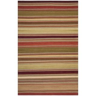 Tapestry woven Striped Kilim Village Red Wool Rug (9 X 12)