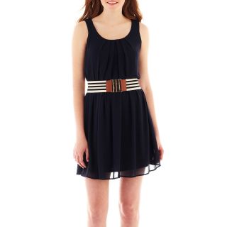 By & By Sleeveless Belted Dress, Navy