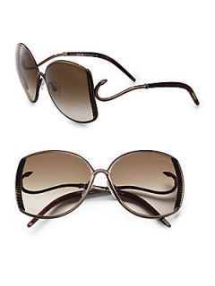 Roberto Cavalli Amaranto Ridged Metal Oversized Square Sunglasses   Bronze