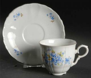 Bohemia Ceramic Deauville Flat Cup & Saucer Set, Fine China Dinnerware   Blue/Ye