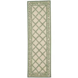Hand hooked Trellis Ivory/ Light Green Wool Rug (26 X 8)