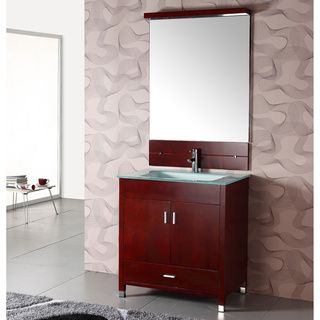 Single Sink Tempered Glass Top With Matching Mirror Bathroom Vanity