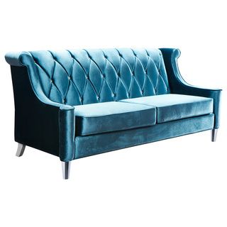 Barrister Blue Velvet Crystal Button tufted Sofa