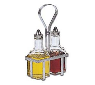 Tablecraft Oil & Vinegar Dispensers, (2) 6 oz. & 1 Rack, Square Glass, Stainless Top