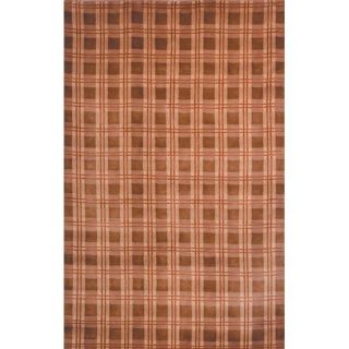 Hand knotted Lexington Plaid Beige Wool Rug (76 X 96)