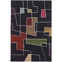 Hand tufted Mandara Black New Zealand Wool Rug (79 X 106)