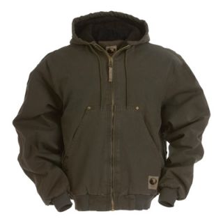 Berne Original Washed Hooded Jacket   Quilt Lined, Olive, Medium Tall, Model#